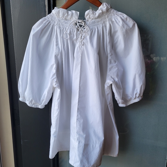 J.Crew Women's White Cotton Poplin Smock-neck Blouse Medium Puff Sleeve - Picture 3 of 11